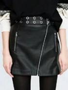 Choies Black High Waist Eyelet Belt Leather Look Pencil Mini Skirt