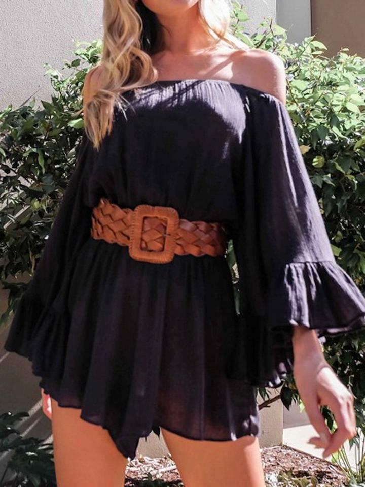 Choies Black Off Shoulder Cape Sleeve Ruffle Cuff Romper Playsuit