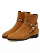 Choies Brown Suede Stud Buckle Strap Ankle Boots