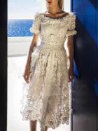 Choies White High Waist Floral Crochet Lace Midi Dress
