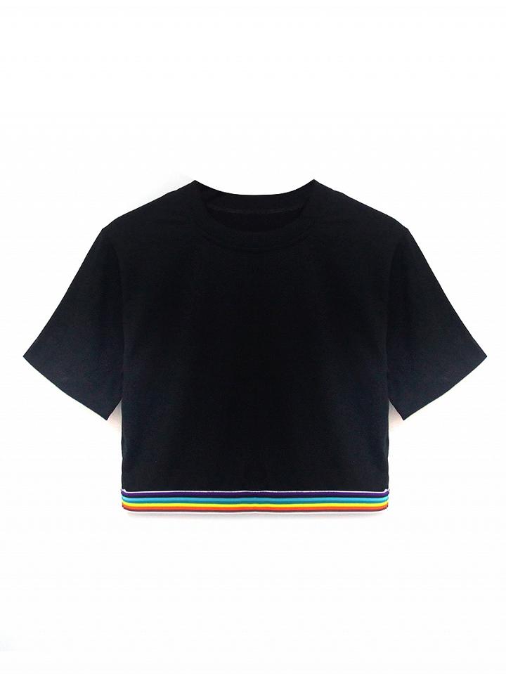 Choies Black Rainbow Detail Crop T-shirt
