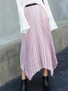 Choies Pink High Waist Asymmetric Hem Pleated Midi Skirt