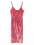 Choies Pink Wrap V-neck Split Velvet Cami Dress