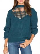 Choies Green Lattice Caged Cut Out Knit Sweater