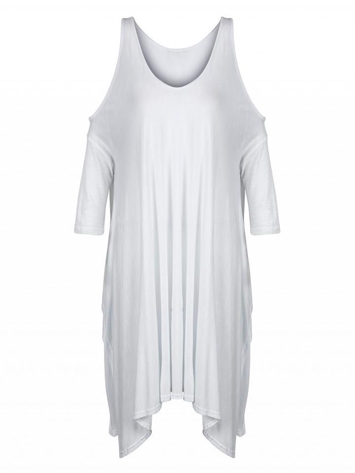 Choies White Cold Shoulder Asymmetric Hem Oversized Batwing Top
