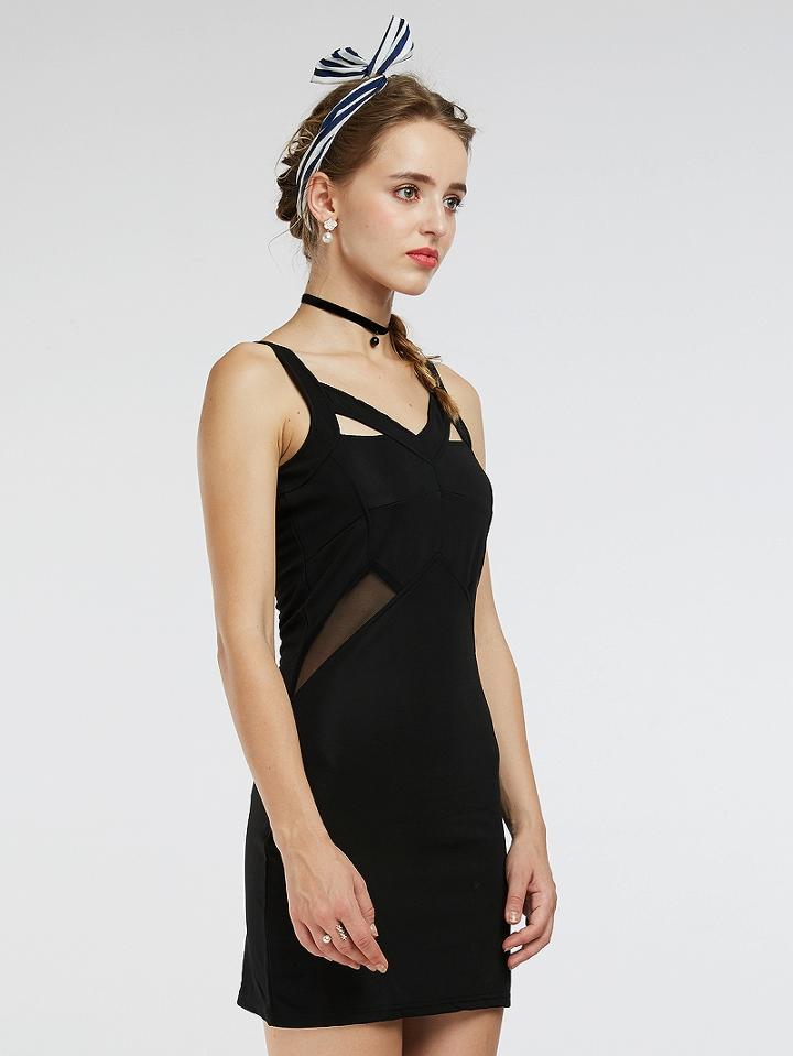 Choies Black Cut Out Mesh Insert Cross Strap Mini Bodycon Tank Dress