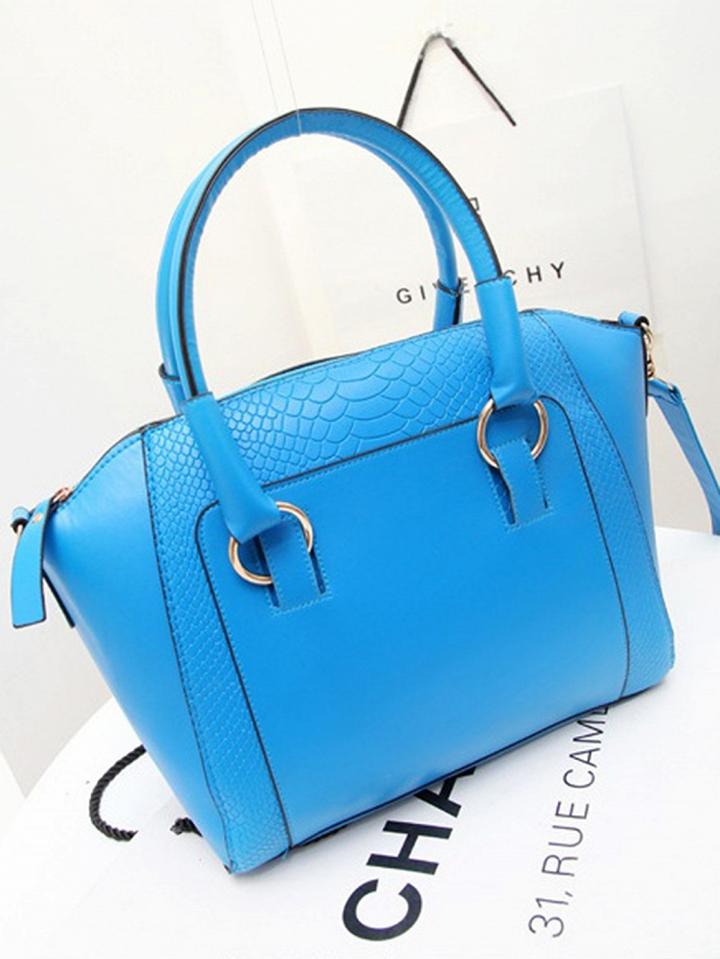 Choies Blue Pu Crocodile Effect Handle Shoulder Bag