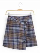 Choies Blue Houndstooth Print High Waist Button Placket Front Mini Skirt