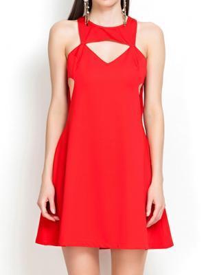 Choies Red A-line Dress With Cut Out Detail