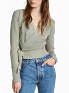 Choies Green V-neck Wrap Front Tie Side Long Sleeve Knit Jumper