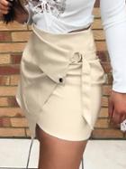 Choies White High Waist Buckle Strap Chic Women Pu Mini Skirt