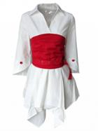 Choies White V-neck Asymmetric Hem Shirt Dress And Corset Belt