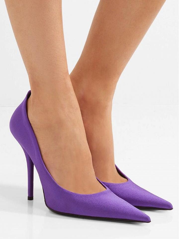 Choies Purple Satin Look Pointed High Heeled Pumps