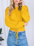 Choies Yellow Lace-up Corset Front Rib Knit Sweater