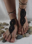 Choies Black Crochet Toe Ring Anklet Barefoot Sandals