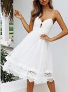 Choies White V-neck Open Back Chic Women Lace Cami Dress