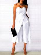 Choies White Sweetheart Bandeau Wide Leg Cropped Jumpsuit