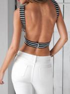 Choies Black Striped Open Back Crop Tank Top