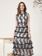 Choies Black Multi Layered Organza Lace Sleeveless Maxi Dress