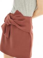 Choies Brownish Red High Waist Knot Front Pencil Mini Skirt