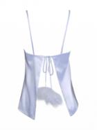 Choies White Faux Fur Pom Tied Backless Spaghetti Strap Cami Top