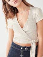 Choies Beige V-neck Tie Waist Crop T-shirt