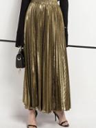 Choies Golden Cotton Blend High Waist Pleated Detail Maxi Skirt