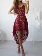 Choies Red V-neck Dipped Hem Spaghetti Straps Cami Lace Dress
