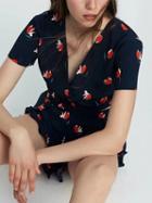 Choies Navy Blue V-neck Tulip Print Crop Top And High Waist Shorts