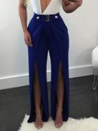Choies Blue High Waist Thigh Split Detail Pants