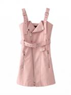 Choies Pink Asymmetric Zip Front Belted Waist Leather Look Tank Dress
