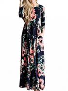 Choies Navy Floral Long Sleeve Maxi Dress