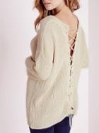 Choies Beige Lace Up Back Ribbed Knit Sweater
