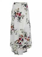 Choies White Floral High Waist Wrap Front Split Maxi Skirt