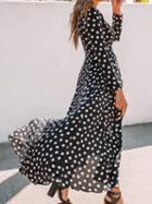 Choies Black Plunge Polka Dot Print Long Sleeve Chic Women Maxi Dress