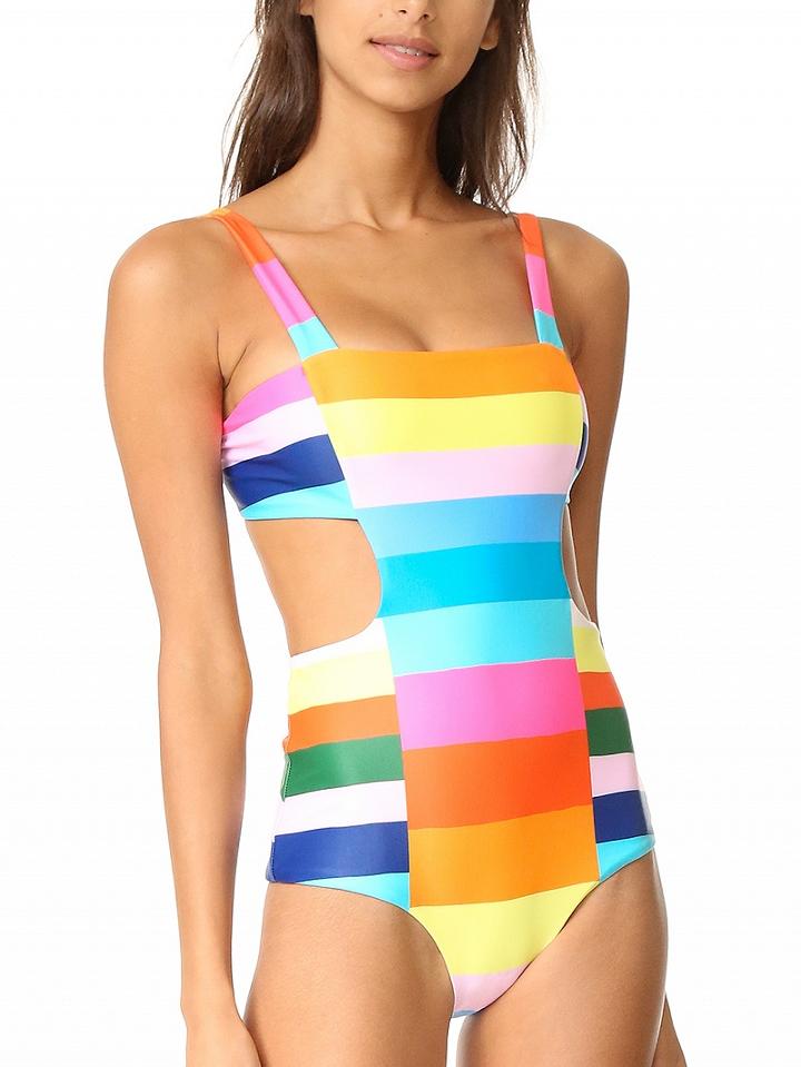 Choies Polychrome Rainbow Open Back Padded One-piece Swimsuit