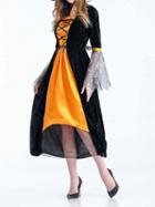 Choies Orange Contrast Velvet Halloween Witch Cosplay Flare Sleeve Maxi Dress