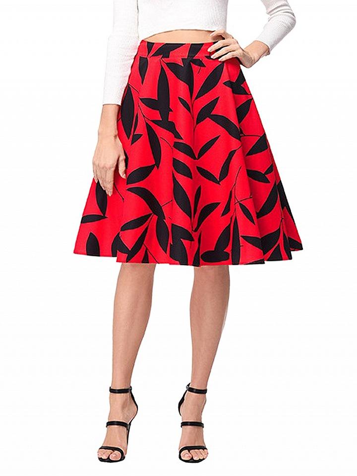 Choies Red High Waist Leaves Print Skirt