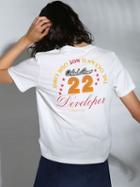 Choies White Letter And Number Print Short T-shirt