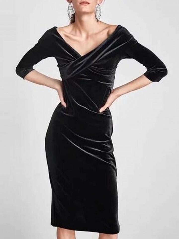 Choies Black Velvet V-neck Cross Front Dress