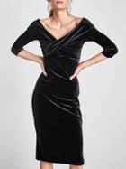 Choies Black Velvet V-neck Cross Front Dress