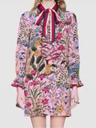 Choies Polychrome Chiffon Floral Print Long Sleeve Chic Women Mini Dress