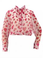 Choies Red Bow Tie Front Heart Pattern Long Sleeve Shirt