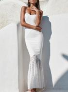 Choies White Spaghetti Strap Lace Panel Maxi Fishtail Dress