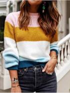 Choies Polychrome Stripe Crew Neck Long Sleeve Mohair Knit Sweater