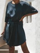 Choies Black Cotton Blend Tie Waist Chic Women Mini Dress