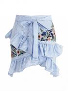 Choies Blue Striped Embroidery Asymmetric Ruffle Tie Waist Mini Skirt
