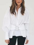 Choies White Ring Front Long Sleeve Shirt