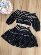 Choies Black Chiffon Off Shoulder Polka Dot Chic Women Crop Top And Skirt