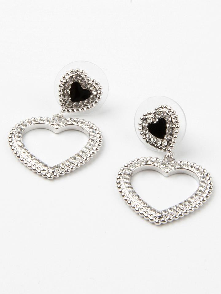 Choies Black Stone Cut Out Heart Stud Earrings